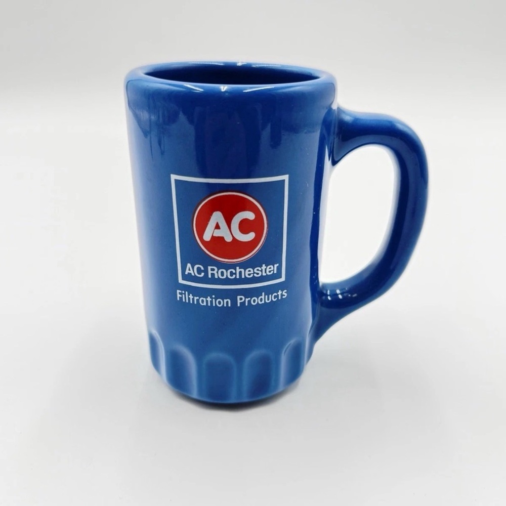 Vintage AC Rochester Oil Filter Promotional Mug 1960s 10 oz Blue Advertisement